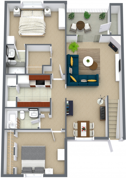 Floor plan for 2 beds, 2 baths, 1062 sqft